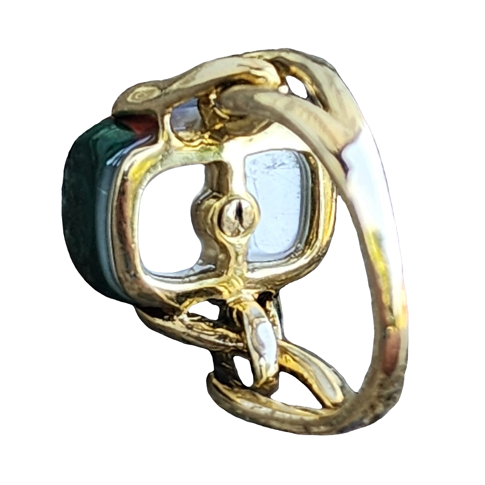 Asch Grossbardt 14k yellow gold Inlay  ring size  7 lapis coral onyx Malachite