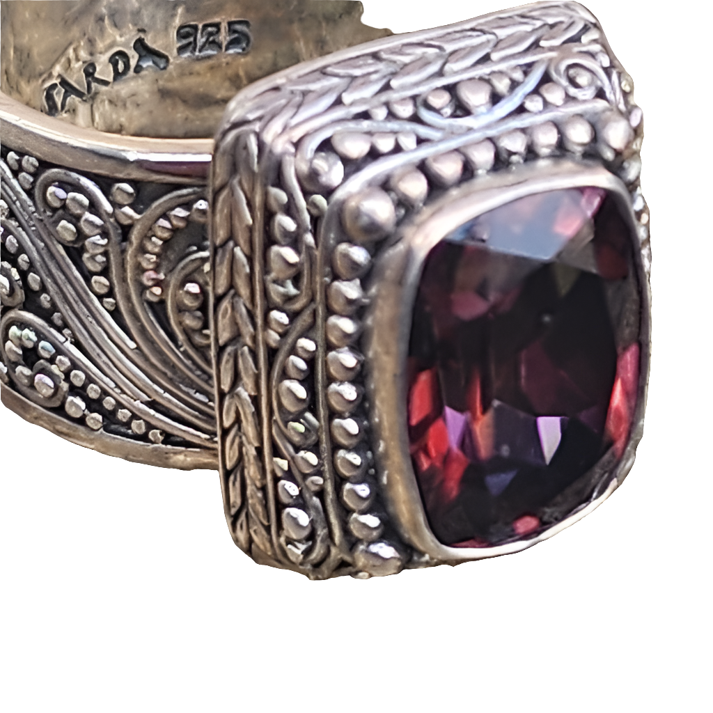 Sarda Sterling Silver Ring Cigar ornate band chunky Stone Fine jewelry size 10.5