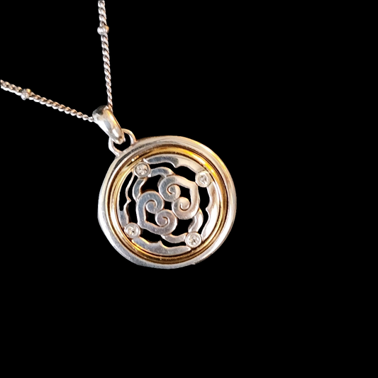 Brighton reversible Inteigue rhinestone necklace & pendant silver gold tone NWT