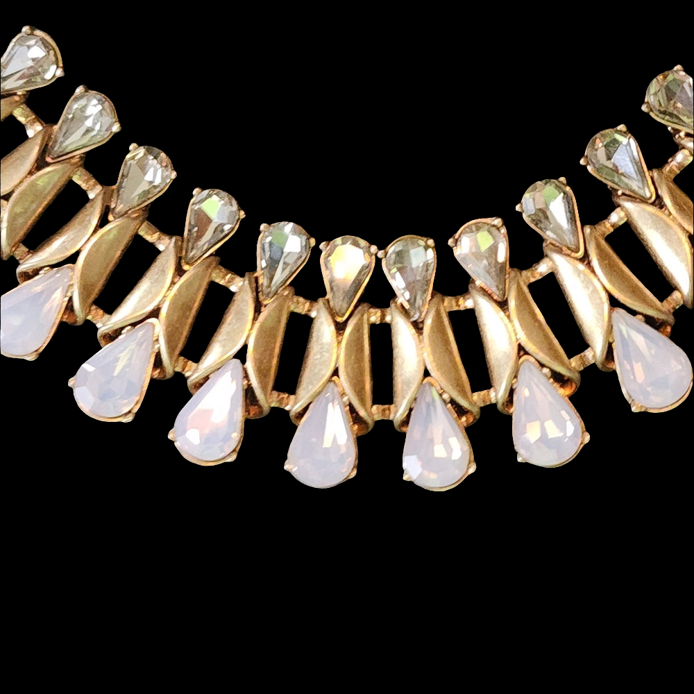 Designer J Crew rhinestone gold tone statement fashion jewelry necklace