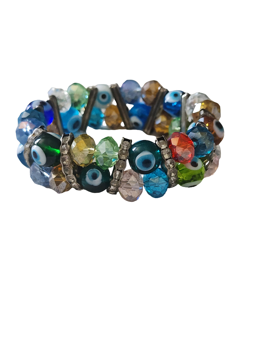 Evil eye art glass stretch bracelet