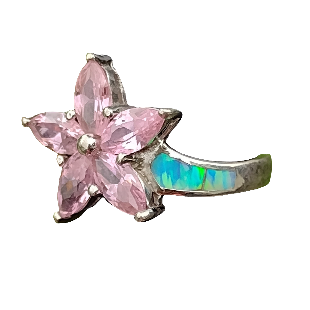 Sterling silver ring signed AK opal and pinkstones size 8
