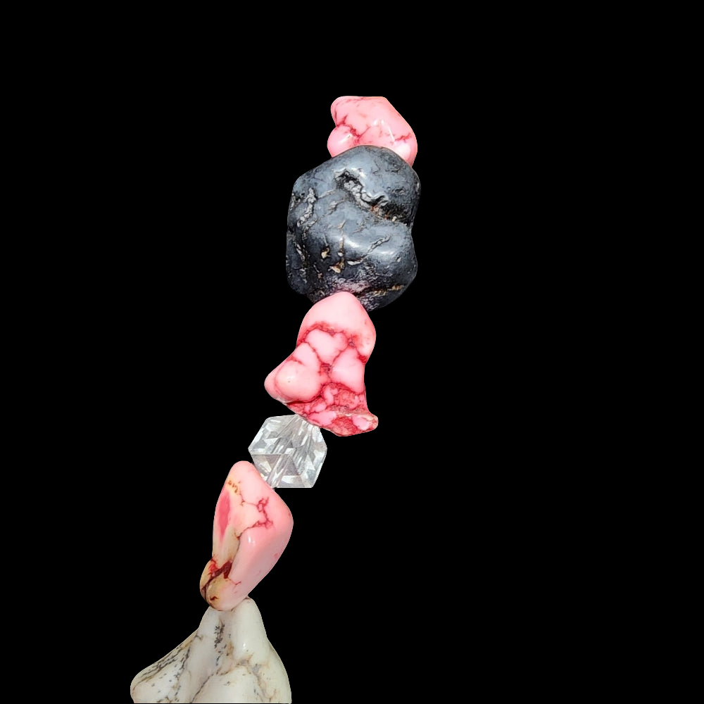 Big chunky semi Precious gemstones pink black white stones