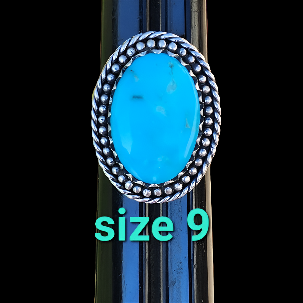 Native American sterling silver blue turquoise ring size 9 Fine Jewelry