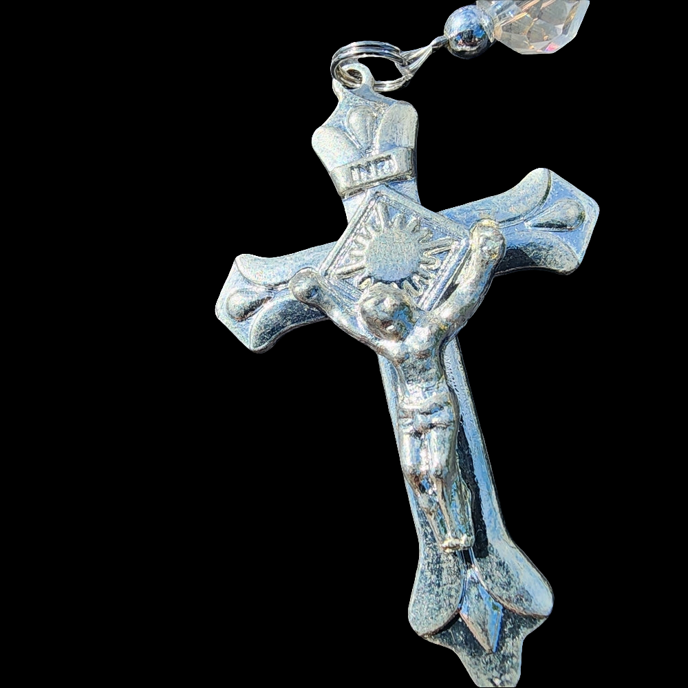 Vintage Aurora Borealis glass bead Rosary religious jewelry