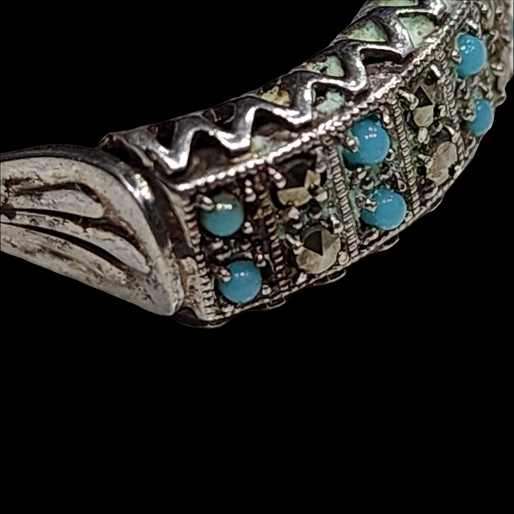 Art Deco sterling silver turquoise and marcasite petite ring size 5.5