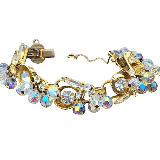 Vintage unsigned Julianna rhinestone Crystal aurora borealis bracelet  fine jewelry