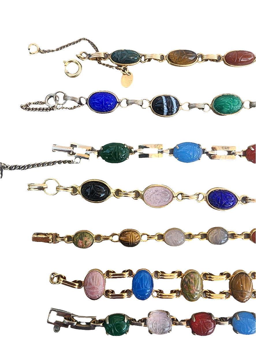 Lot of jewelry 7 carvedscarab bracelets w hieroglyphics Egyptian