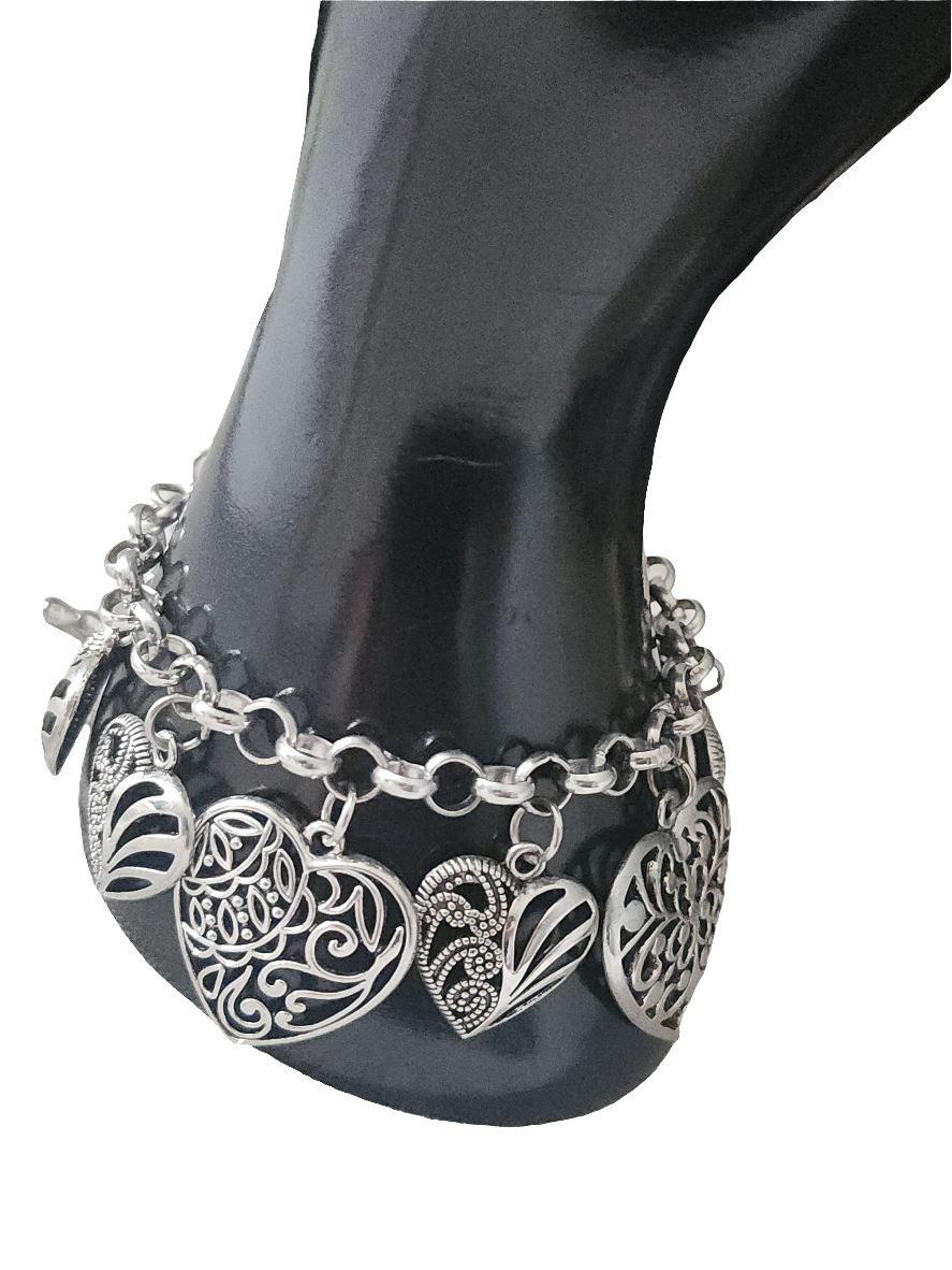 Heart Charm bracelets with silver toned hearts