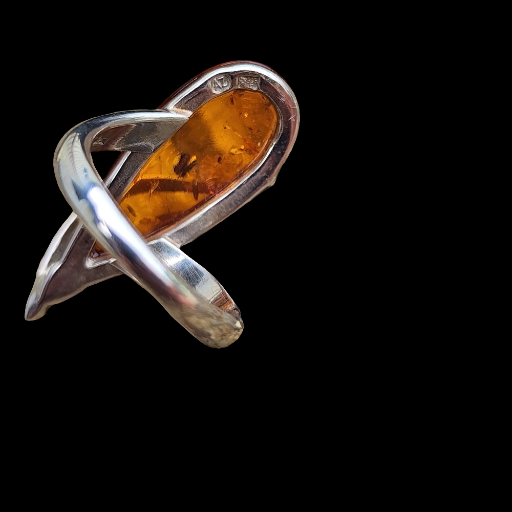 Vintage modernist abstract Amber sterling silver ring artist signed size…