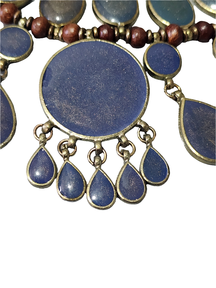 Chunky copper enamel necklace  blue tones fashion jewelry