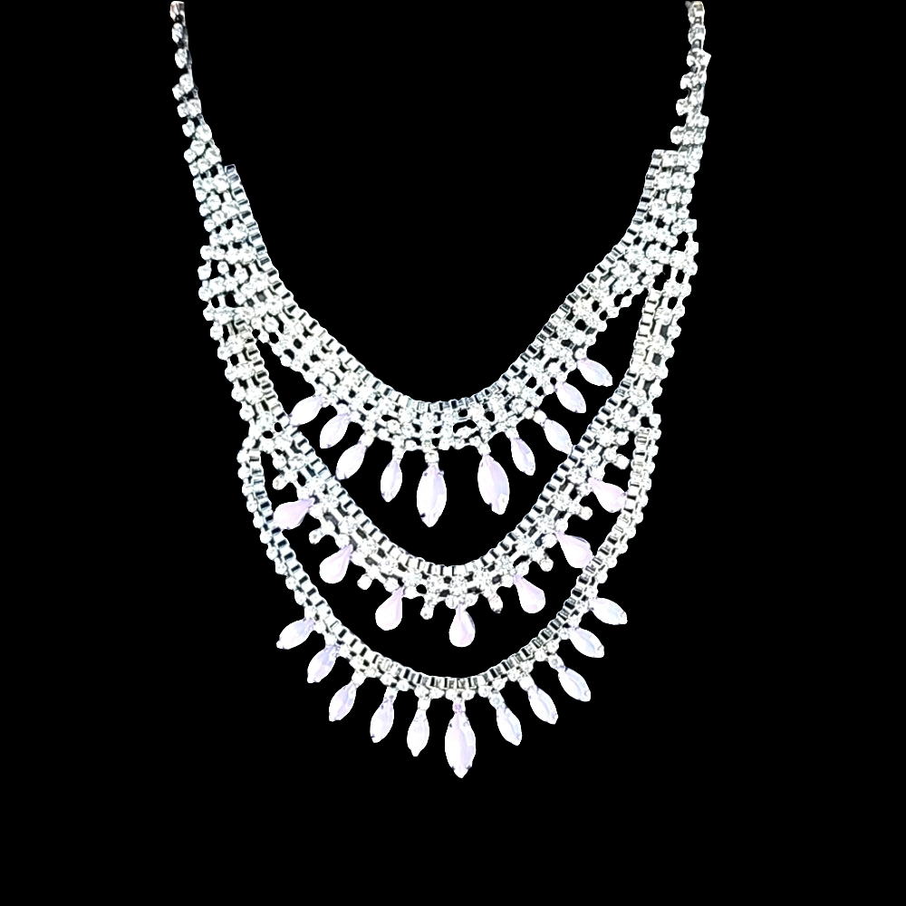 Fashion costume jewelry rhinestone necklace with pink stones