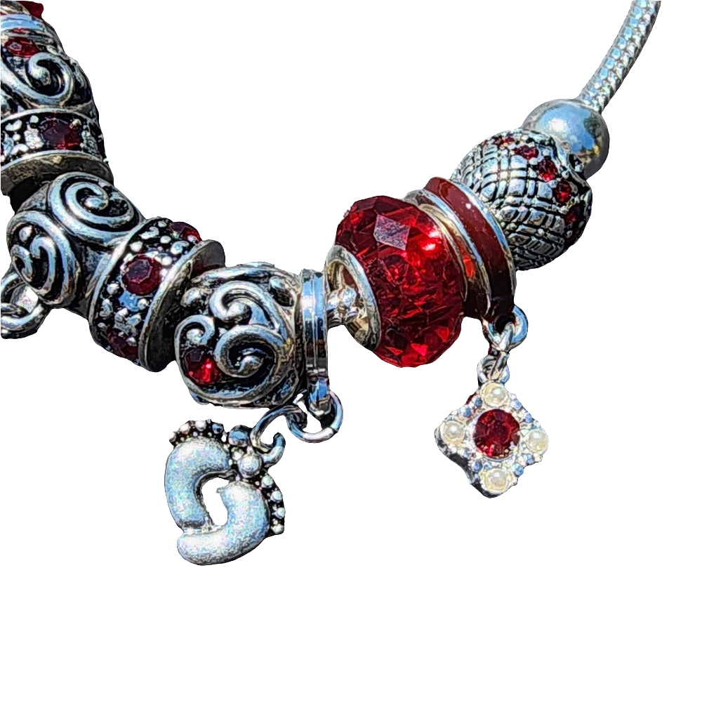 Landau charm bracelet red and silver tone heart beads like new with tag fashion
