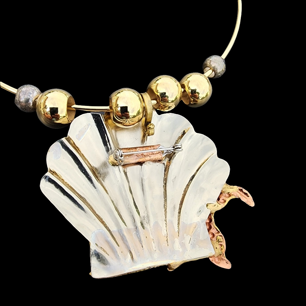 Handmade mixed metals star fish shell pendant pin coker necklace jewelry