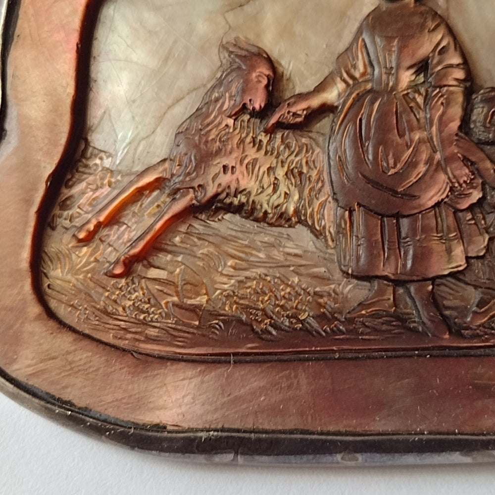 Antique carved shell Cameo goat mother sterling silver brooch museum quality