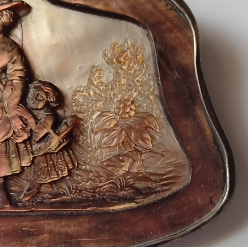 Antique carved shell Cameo goat mother sterling silver brooch museum quality
