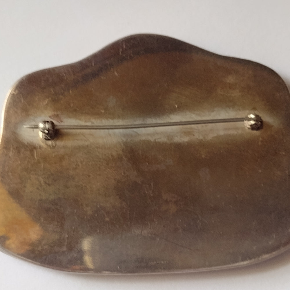 Antique carved shell Cameo goat mother sterling silver brooch museum quality