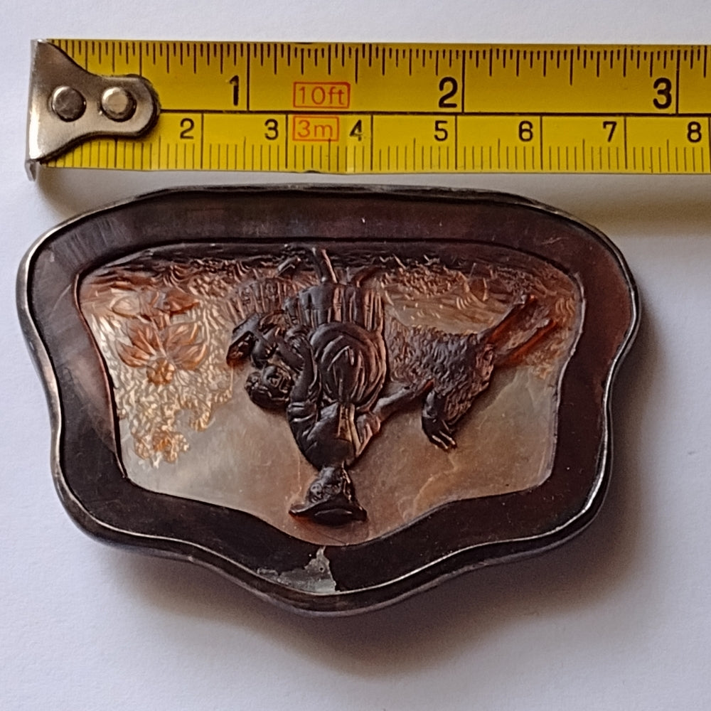 Antique carved shell Cameo goat mother sterling silver brooch museum quality