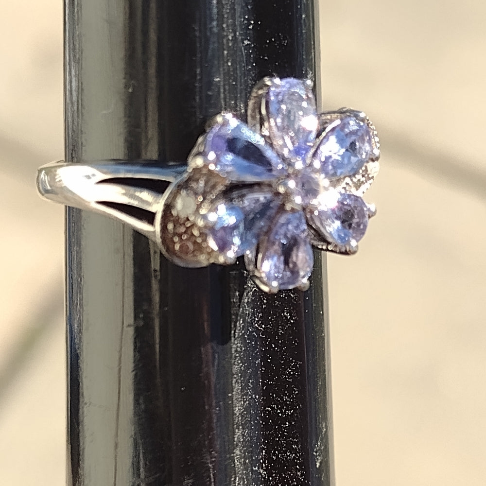 Sterling silver ring with amethyst stones made by Sunil Agrawal size 6