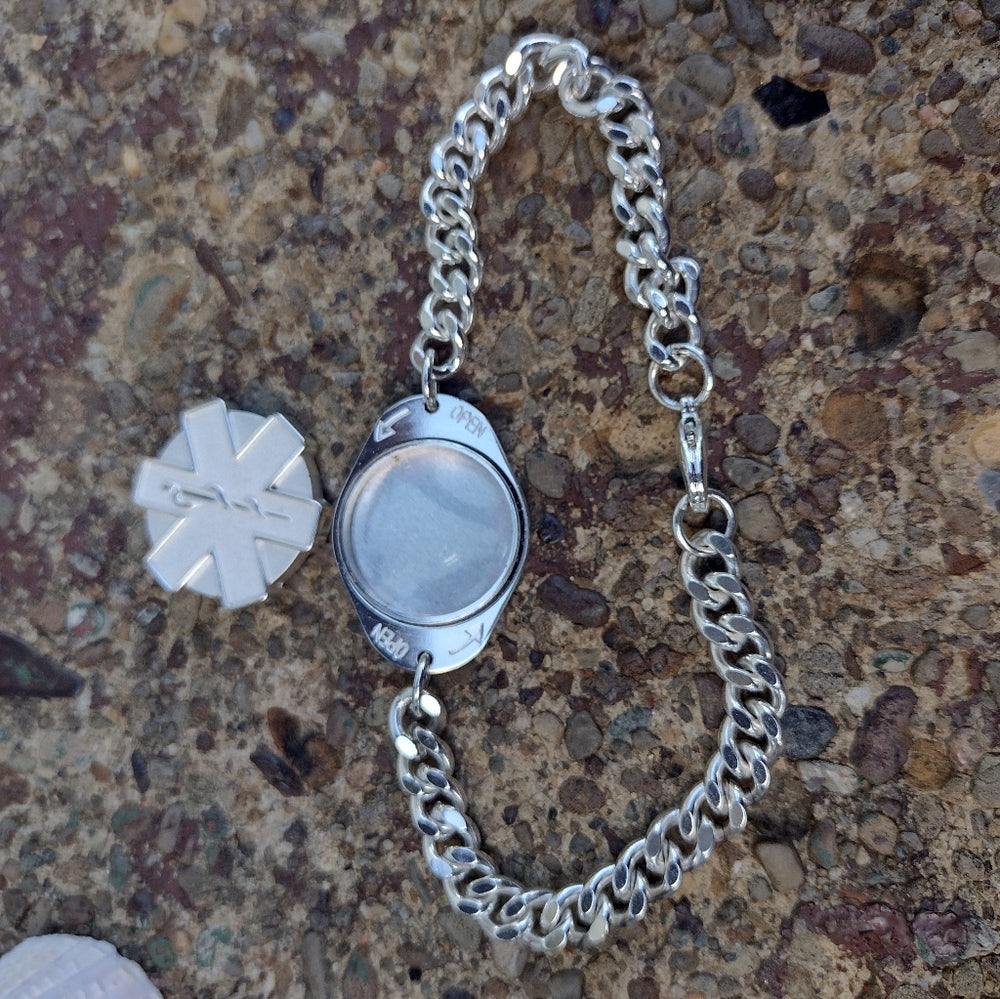Medical alert bracelet with pill box 9.5 in Long unisex