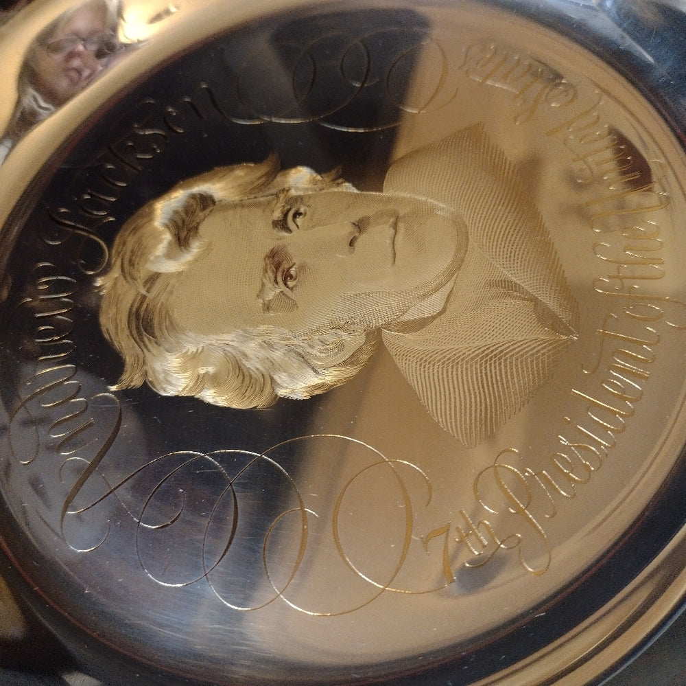 Andrew Jackson sterling silver portrait plate with 24k gold inlay Franklin mint