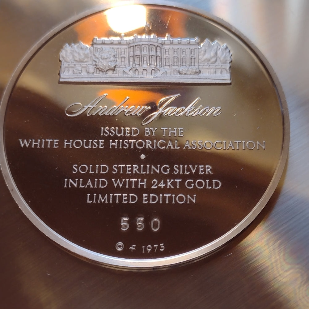 Andrew Jackson sterling silver portrait plate with 24k gold inlay Franklin mint