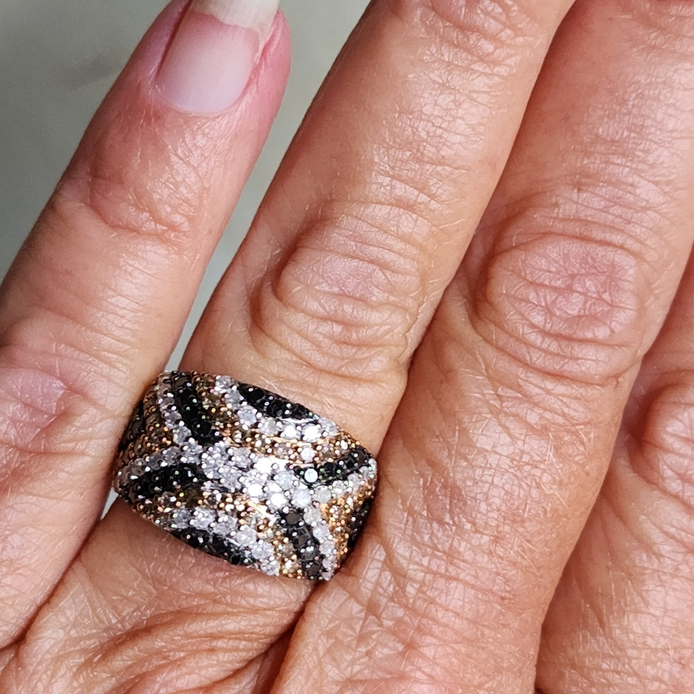 Sterling silver ring with champagne Cognac and white diamond 1.50ct size 6