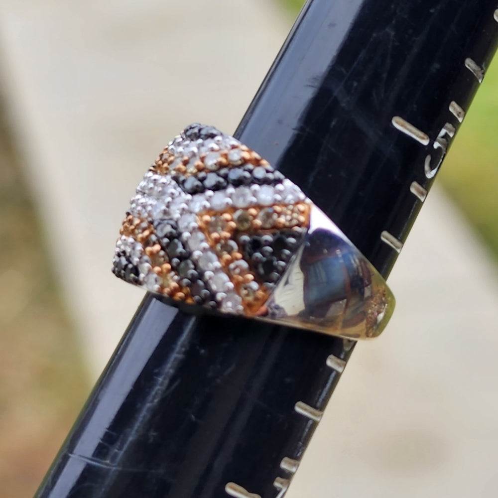 Sterling silver ring with champagne Cognac and white diamond 1.50ct size 6