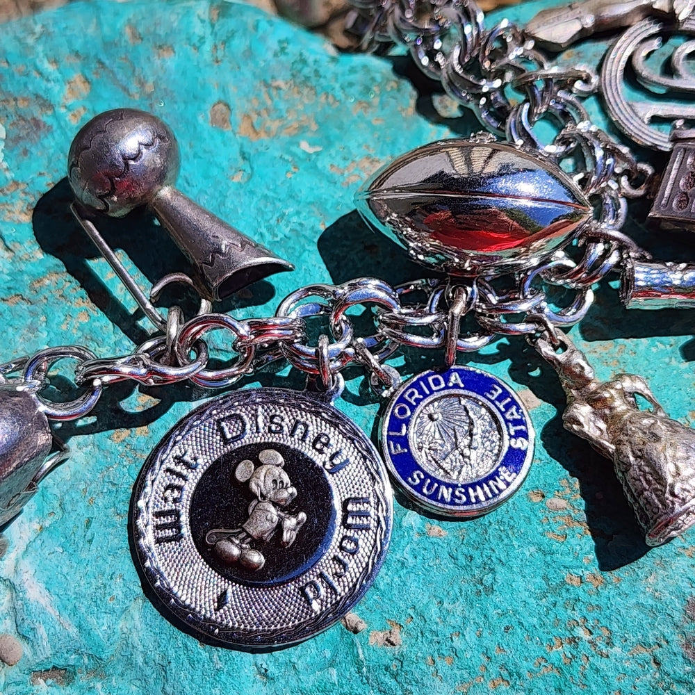 Monet bracelet with sterling silver charms Mickey Mouse guitar Stein Odd Fellows