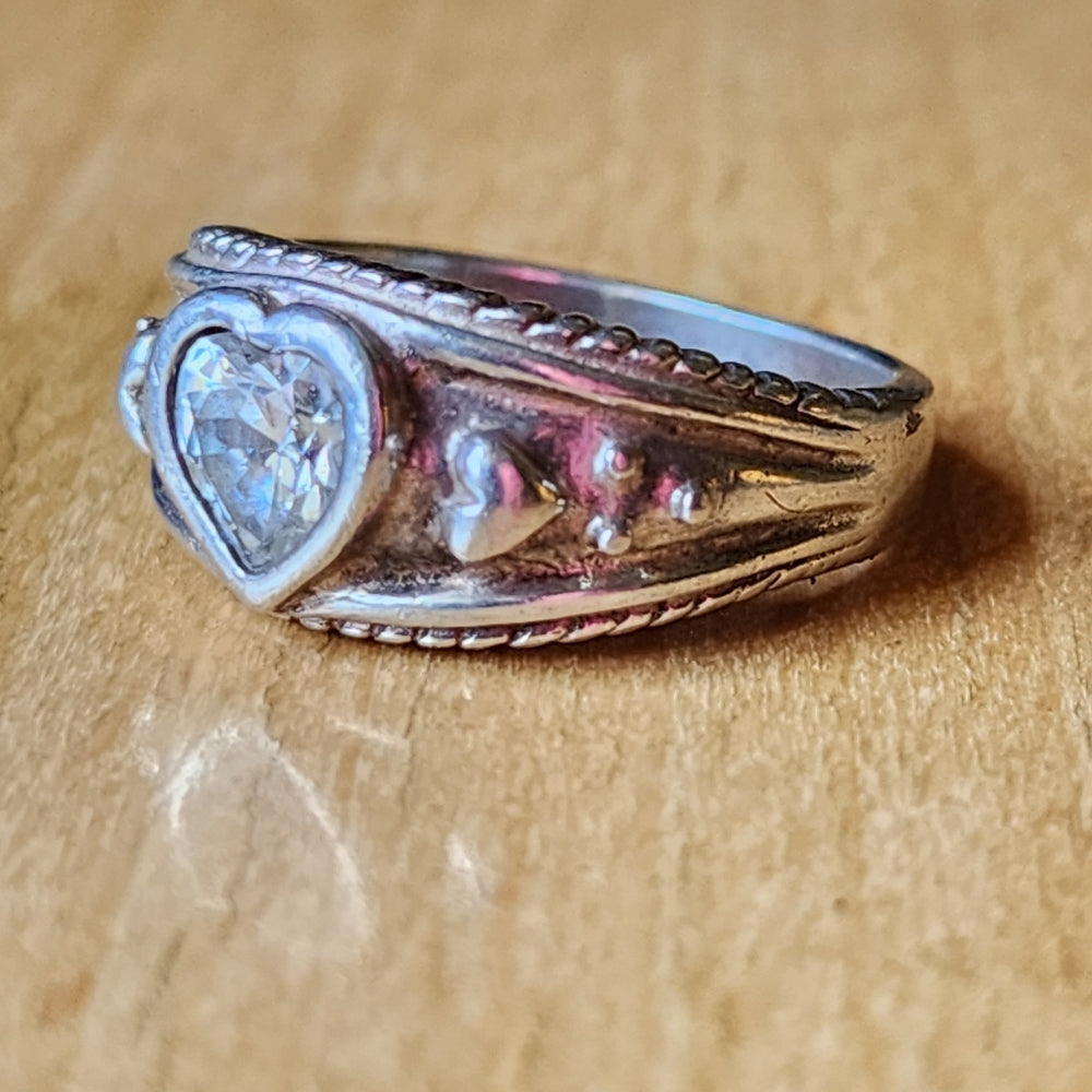 Sterling silver heart ring with stone size 9.5 engagement promise wedding ring