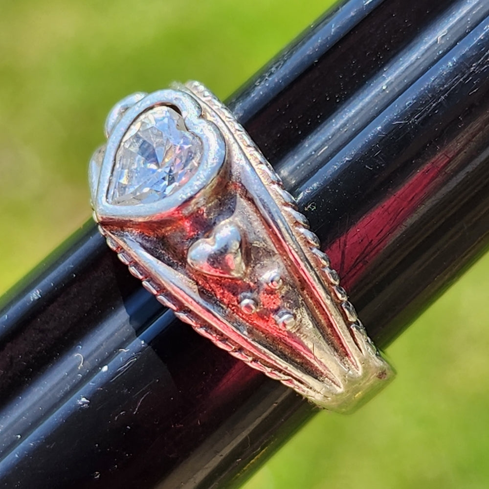 Sterling silver heart ring with stone size 9.5 engagement promise wedding ring