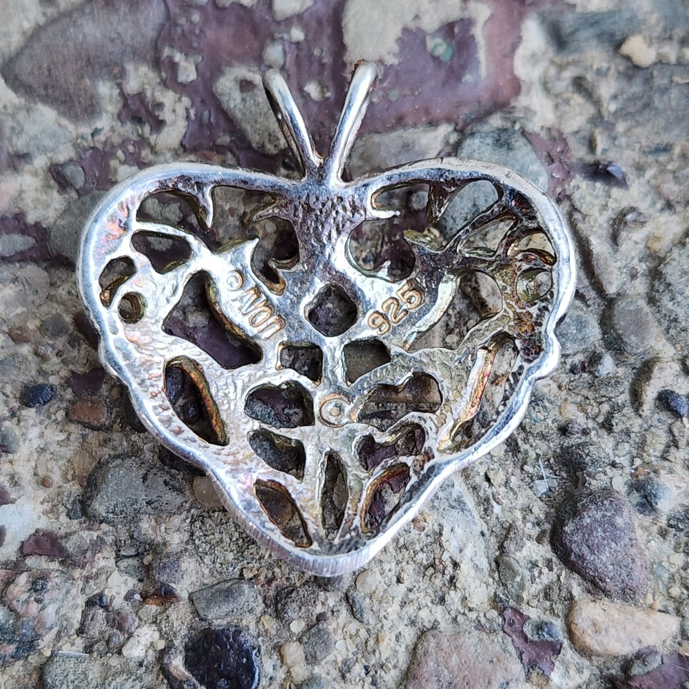 Vintage Avon sterling silver filigree open work heart pendant