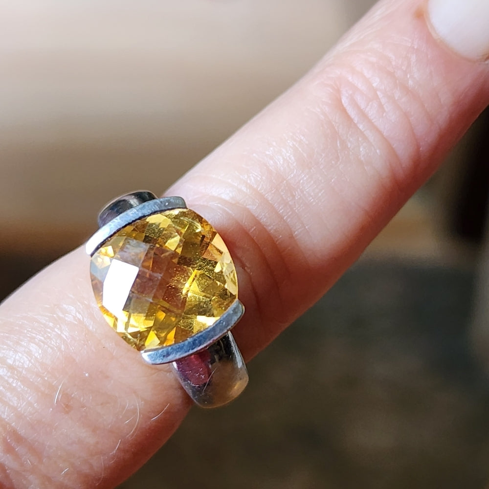 STS sterling silver ring with fancy cut citrine or topaz size 6.5 unisex