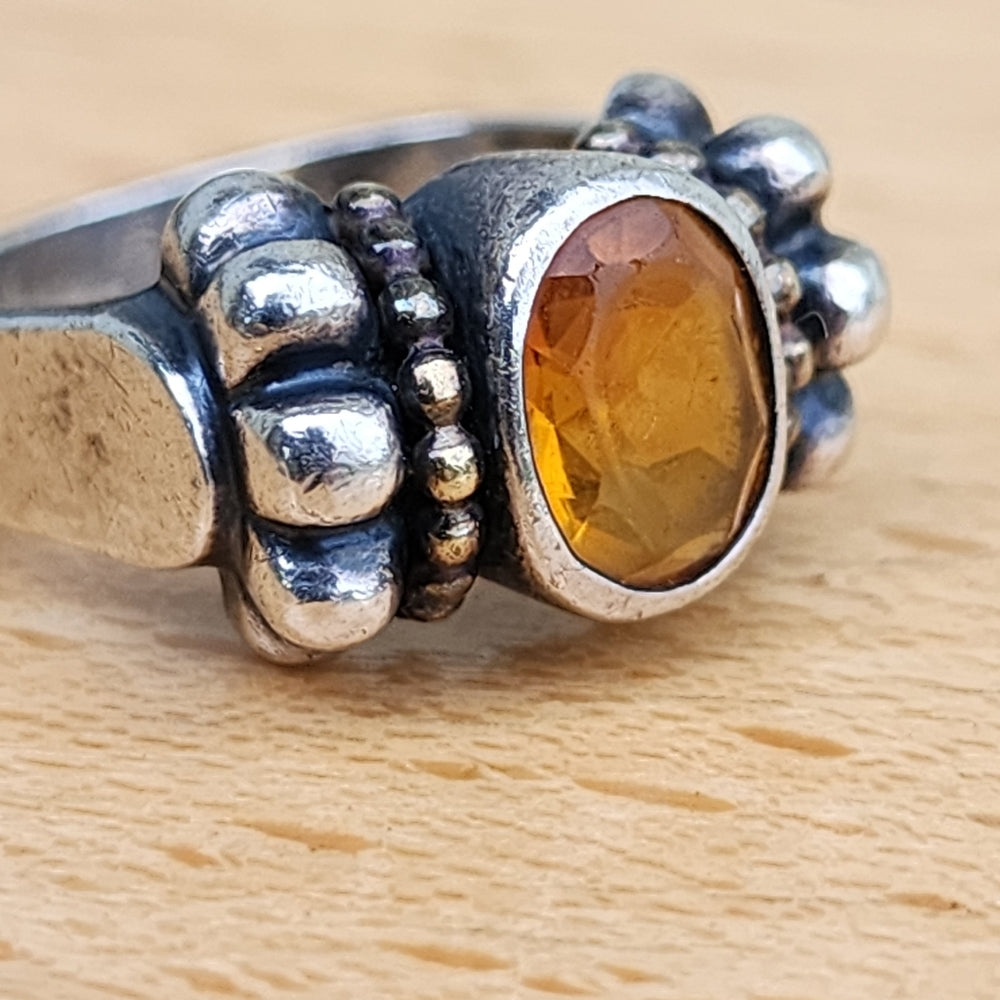 Sterling silver and 18k karat gold citrine Lagos caviar ring size 6
