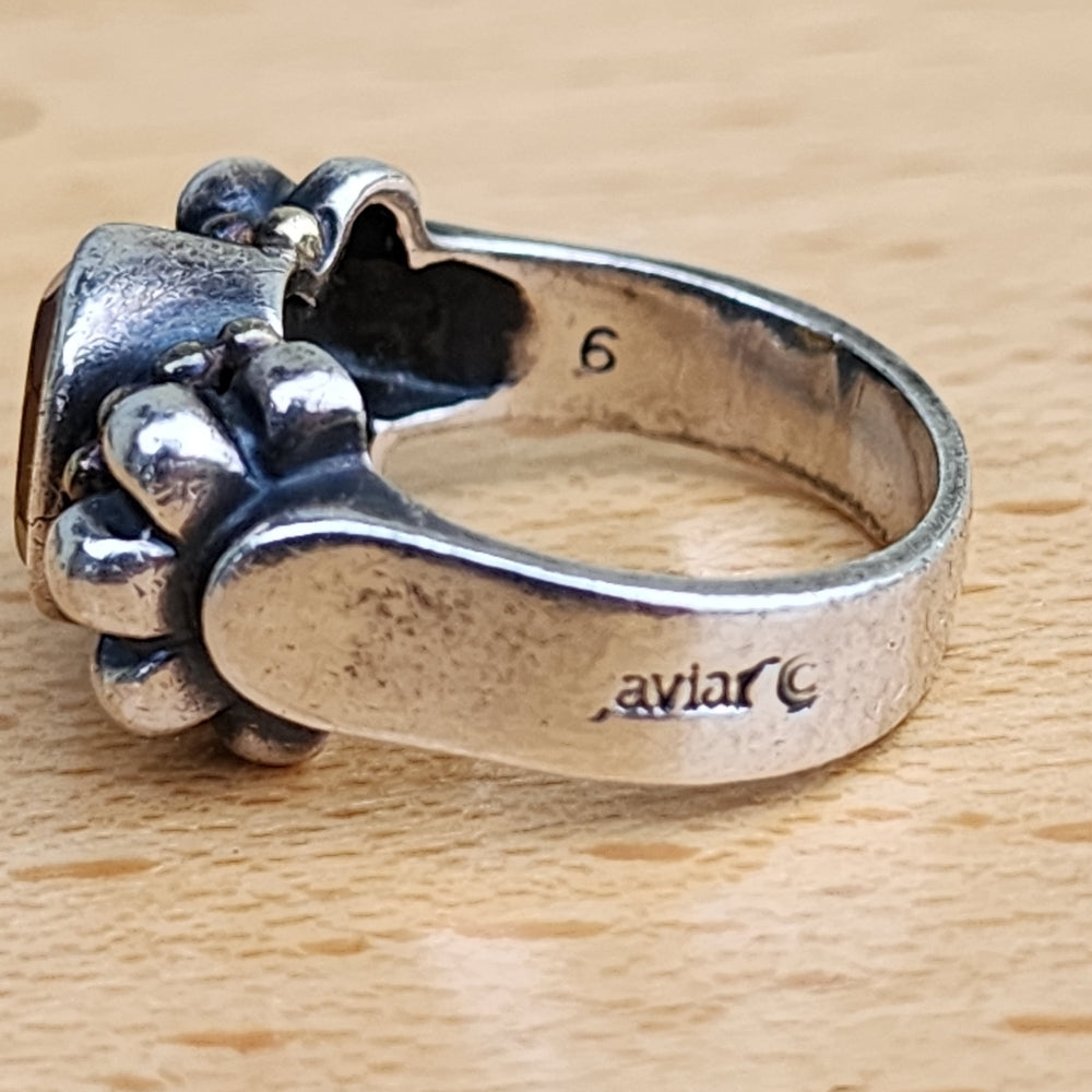 Sterling silver and 18k karat gold citrine Lagos caviar ring size 6