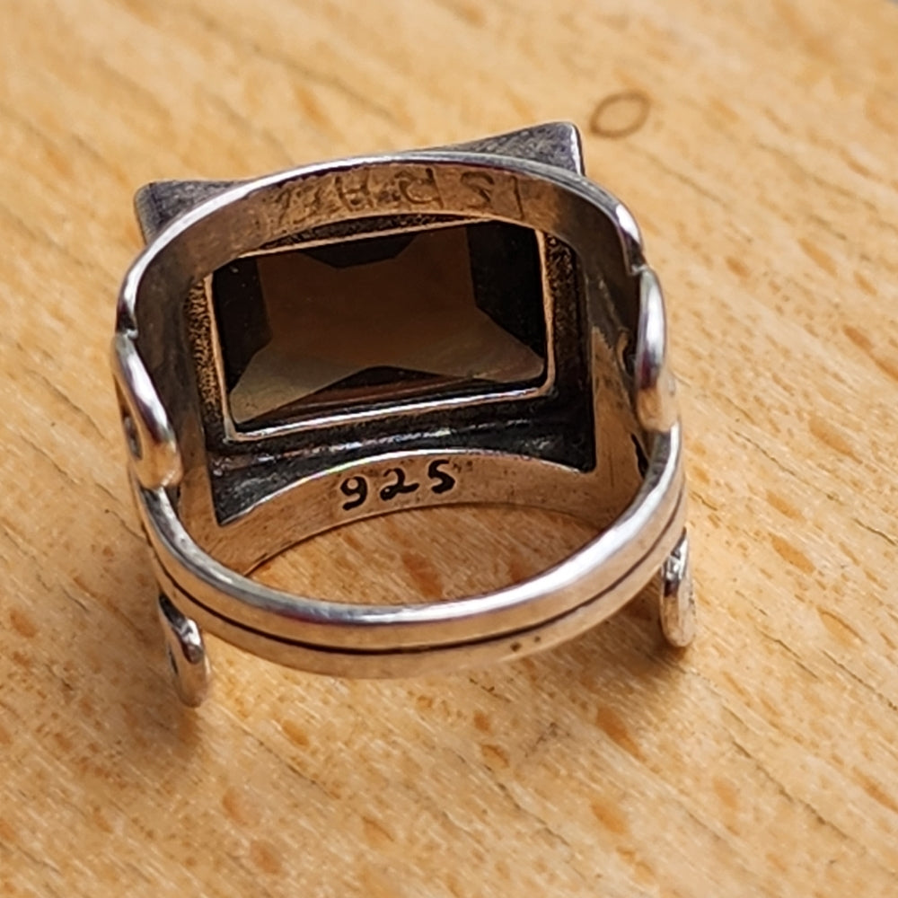 Vintage Sterling silver smoky quartz modernistic Israel ring size 6