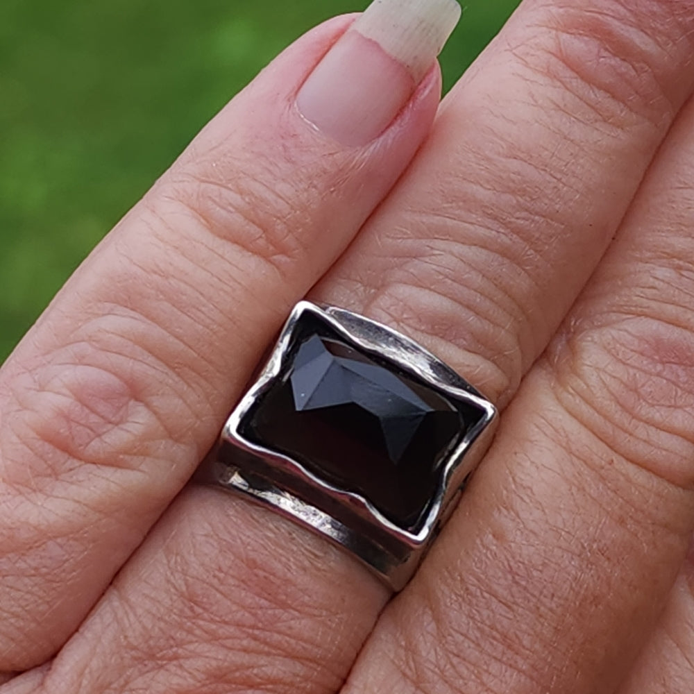 Vintage Sterling silver smoky quartz modernistic Israel ring size 6