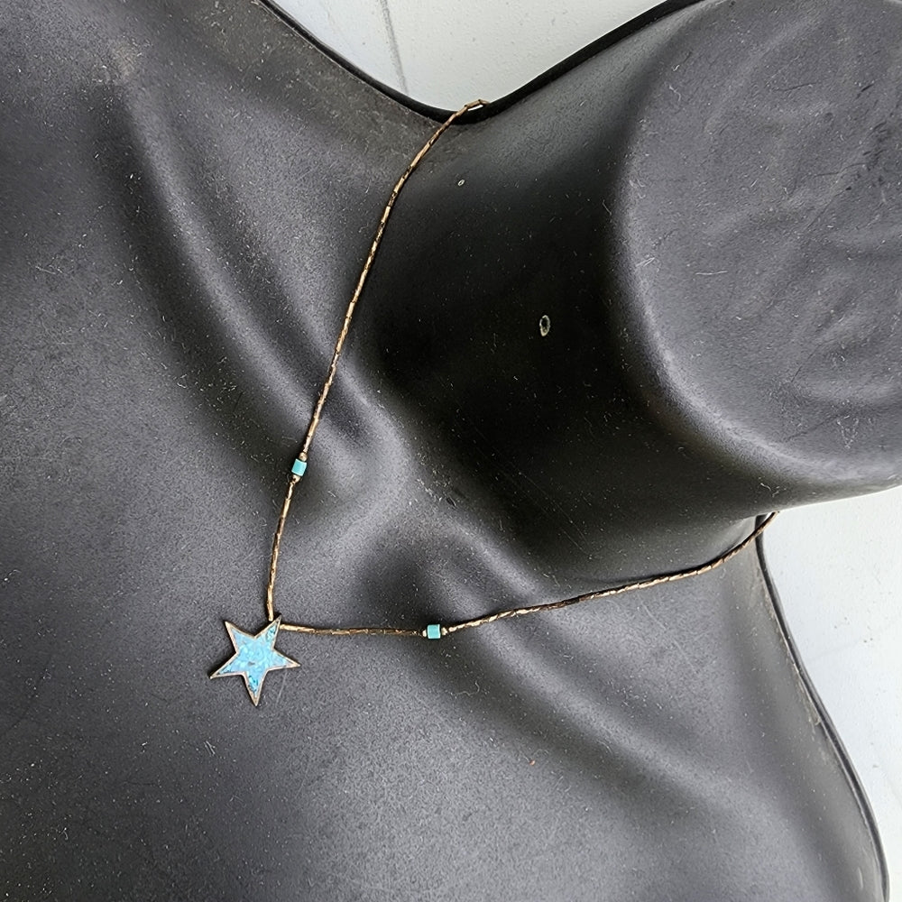 Sterling silver liquid silver necklace turquoise star Native American