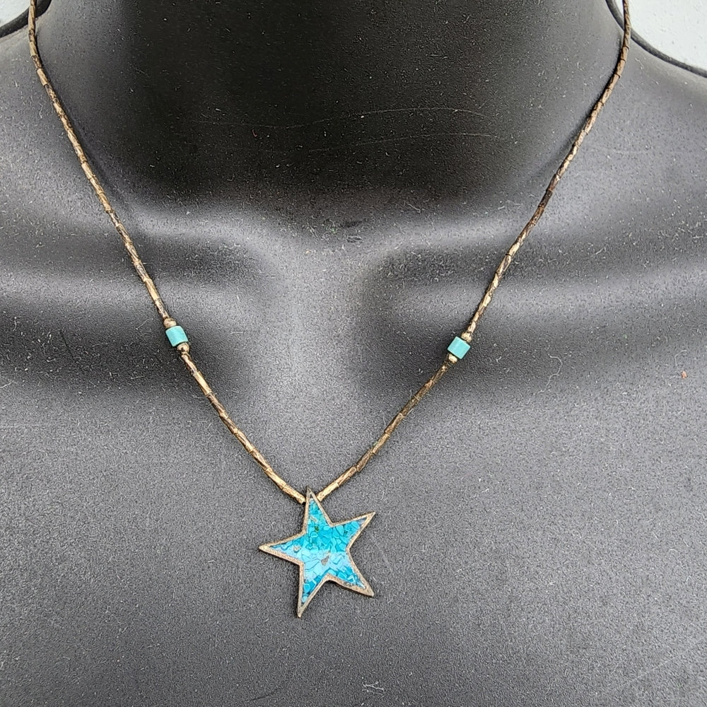 Sterling silver liquid silver necklace turquoise star Native American