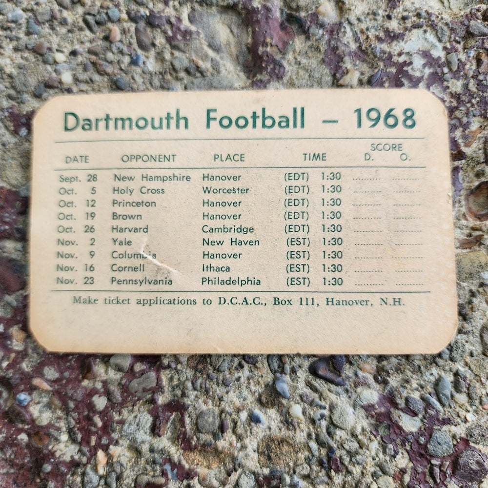 Dartmouth College football 1968 schedule Princeton Harvard Yale Cornell Brown