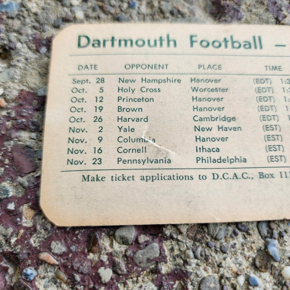 Dartmouth College football 1968 schedule Princeton Harvard Yale Cornell Brown