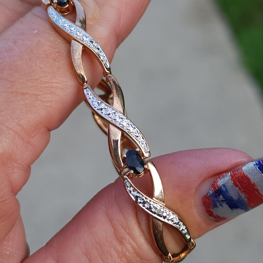 Sterling silver jewelry gold vermeil bracelet with blue stones size 7.5
