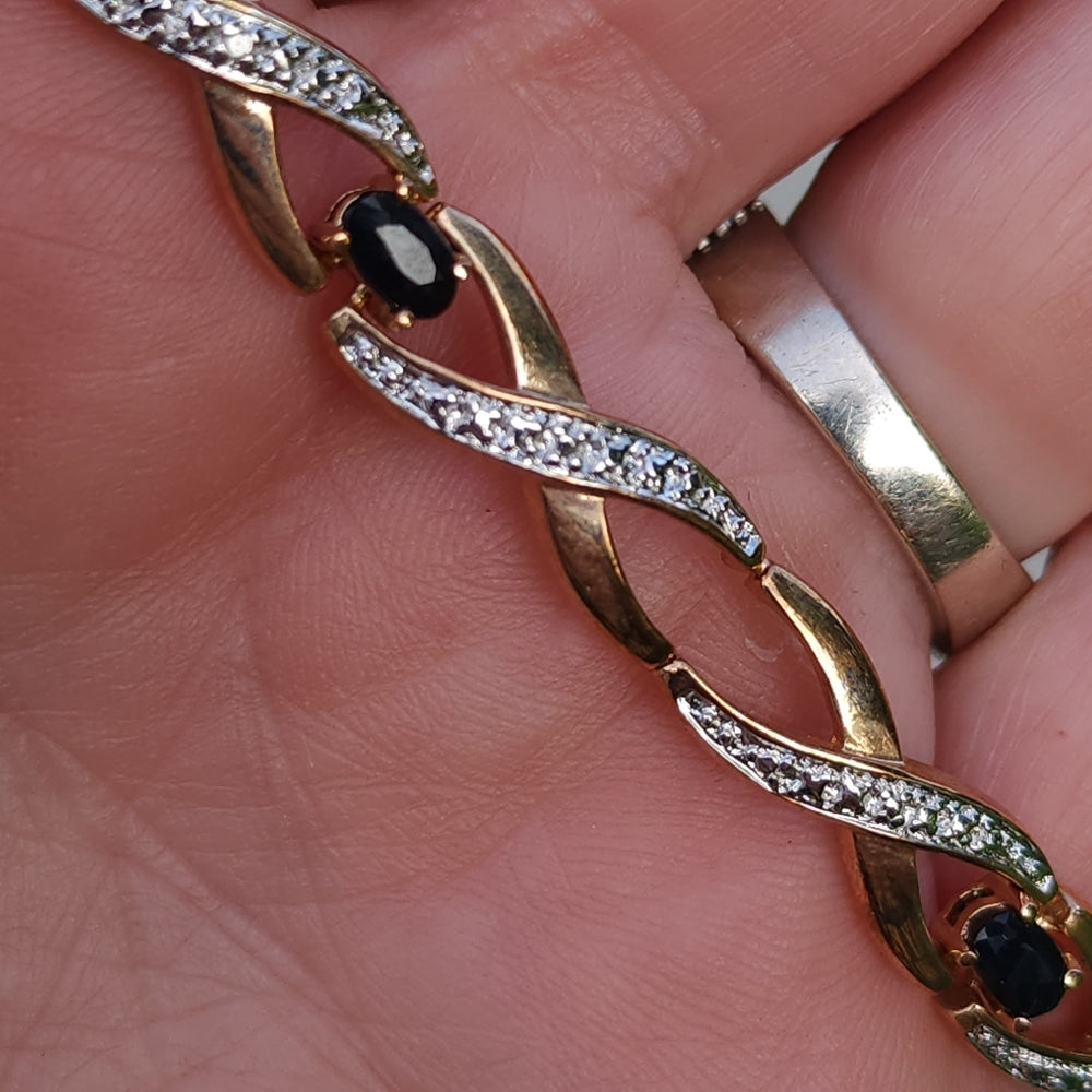 Sterling silver jewelry gold vermeil bracelet with blue stones size 7.5