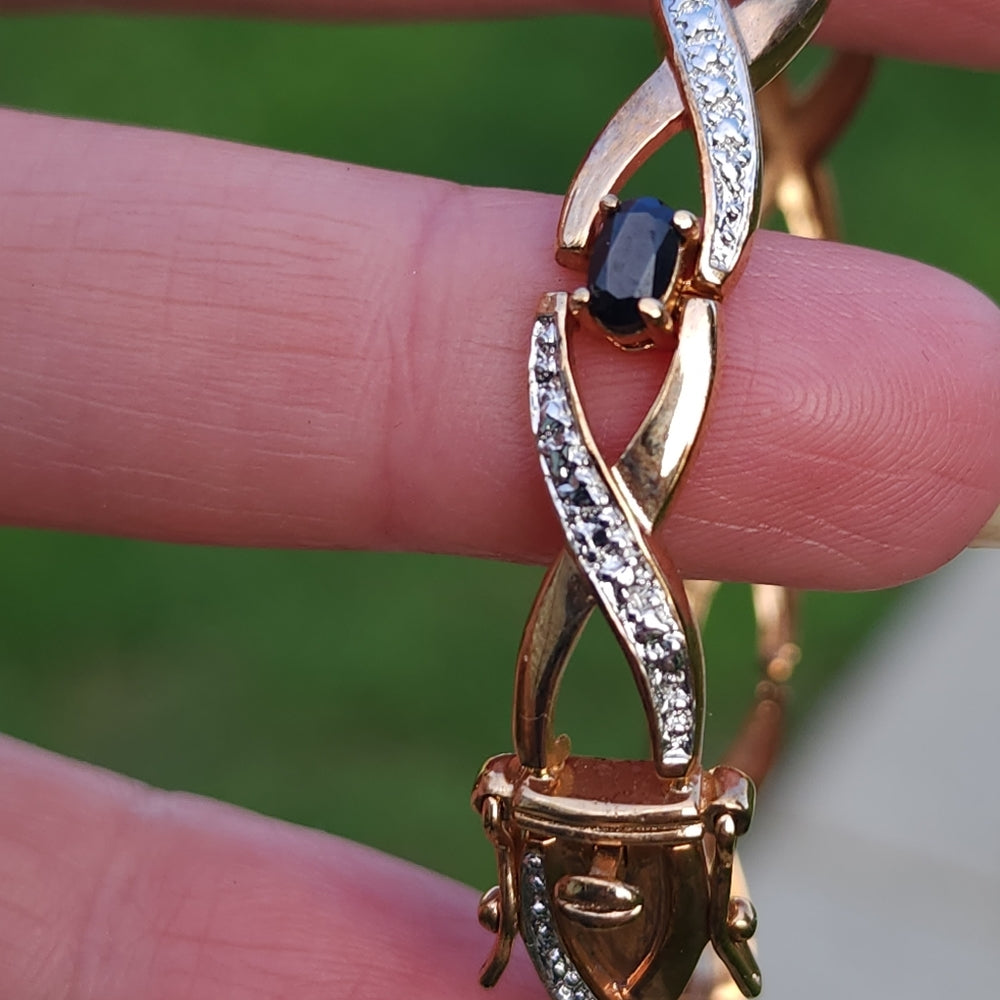 Sterling silver jewelry gold vermeil bracelet with blue stones size 7.5
