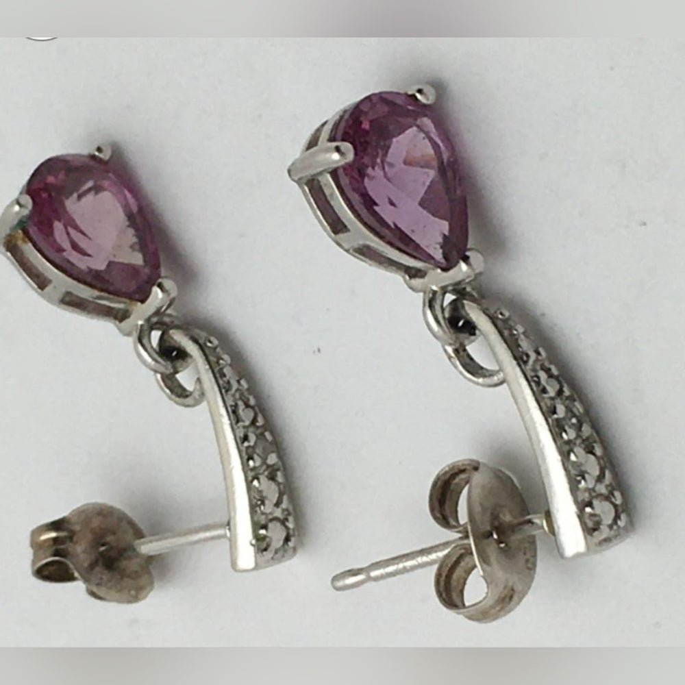 Petite sterling sterling silver earrings with pik purple stones