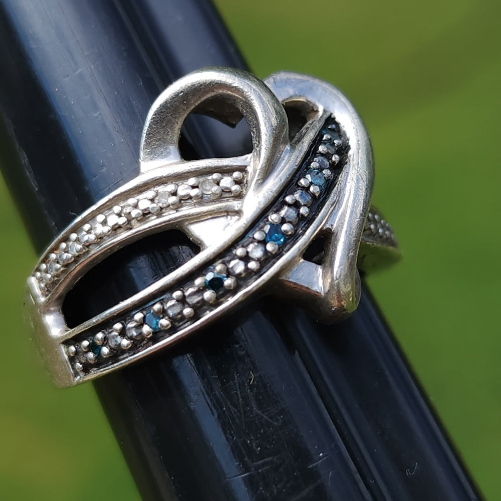 Sterling silver heart ring wedding promise with diamonds size 6.75