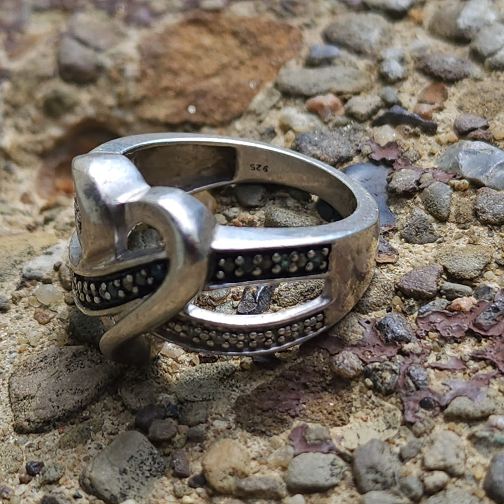 Sterling silver heart ring wedding promise with diamonds size 6.75