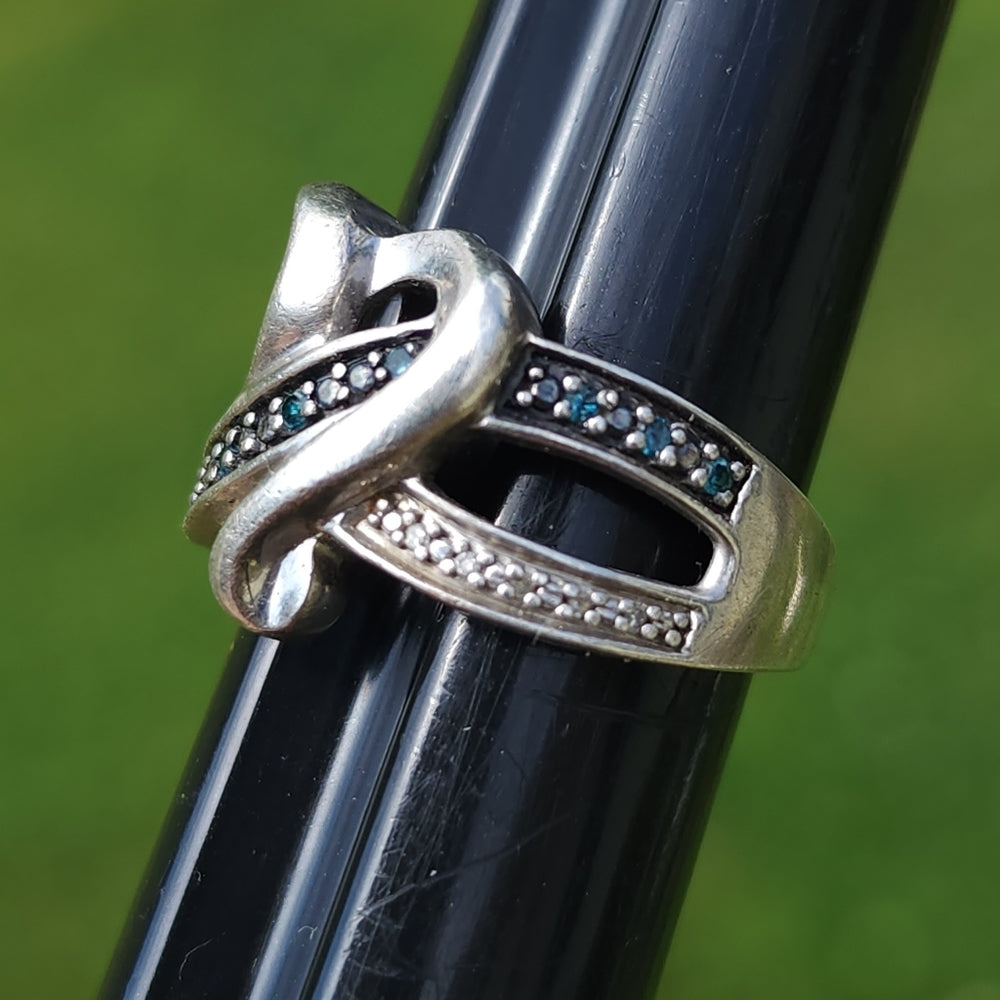 Sterling silver heart ring wedding promise with diamonds size 6.75