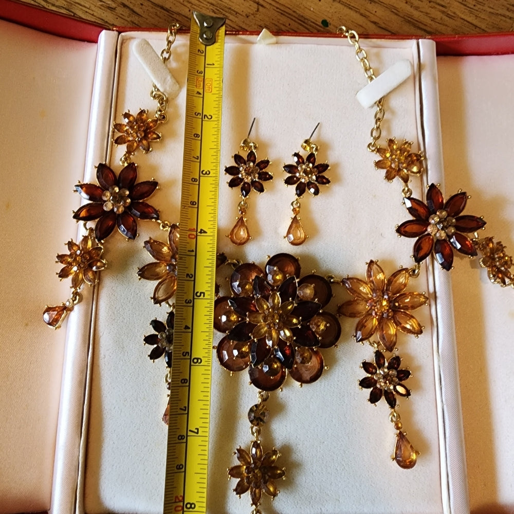 Floral Rhinestone necklace and earring set