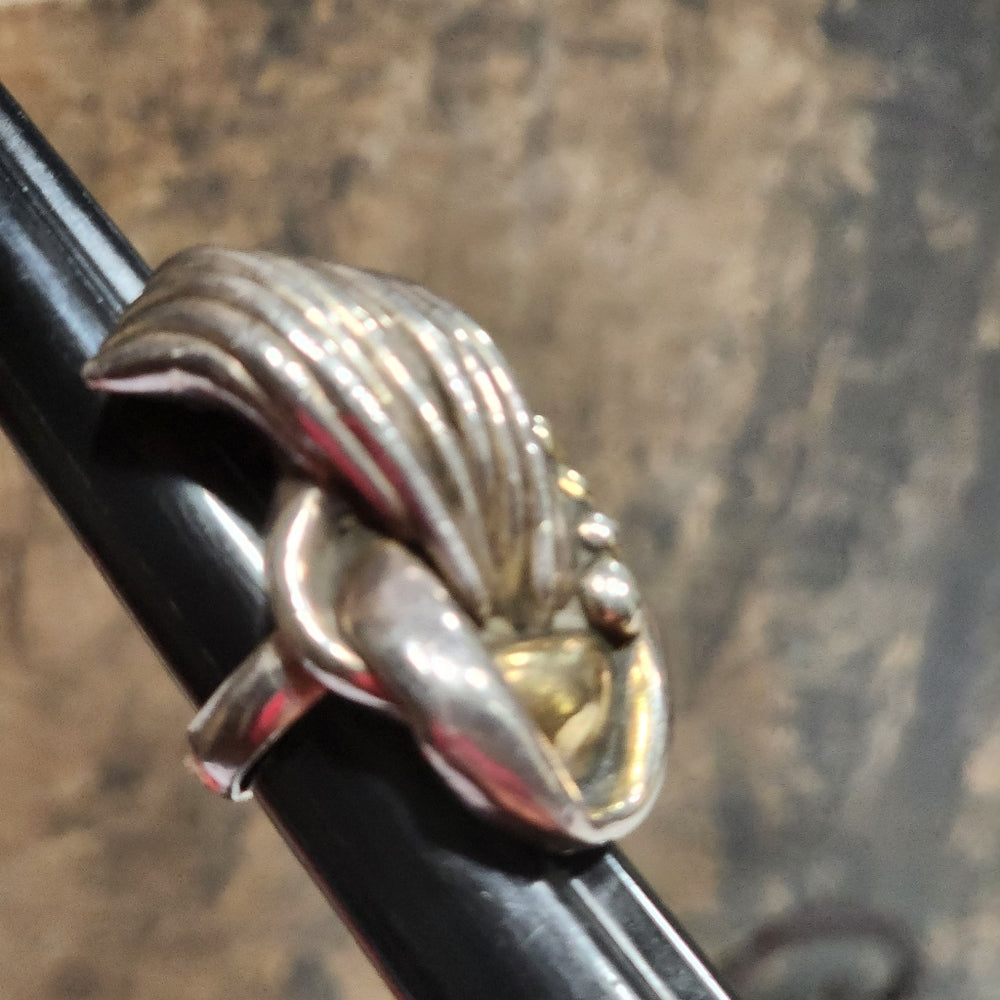 Modernist mid-century sterling silver ring artist sign size 6 chunky abstract